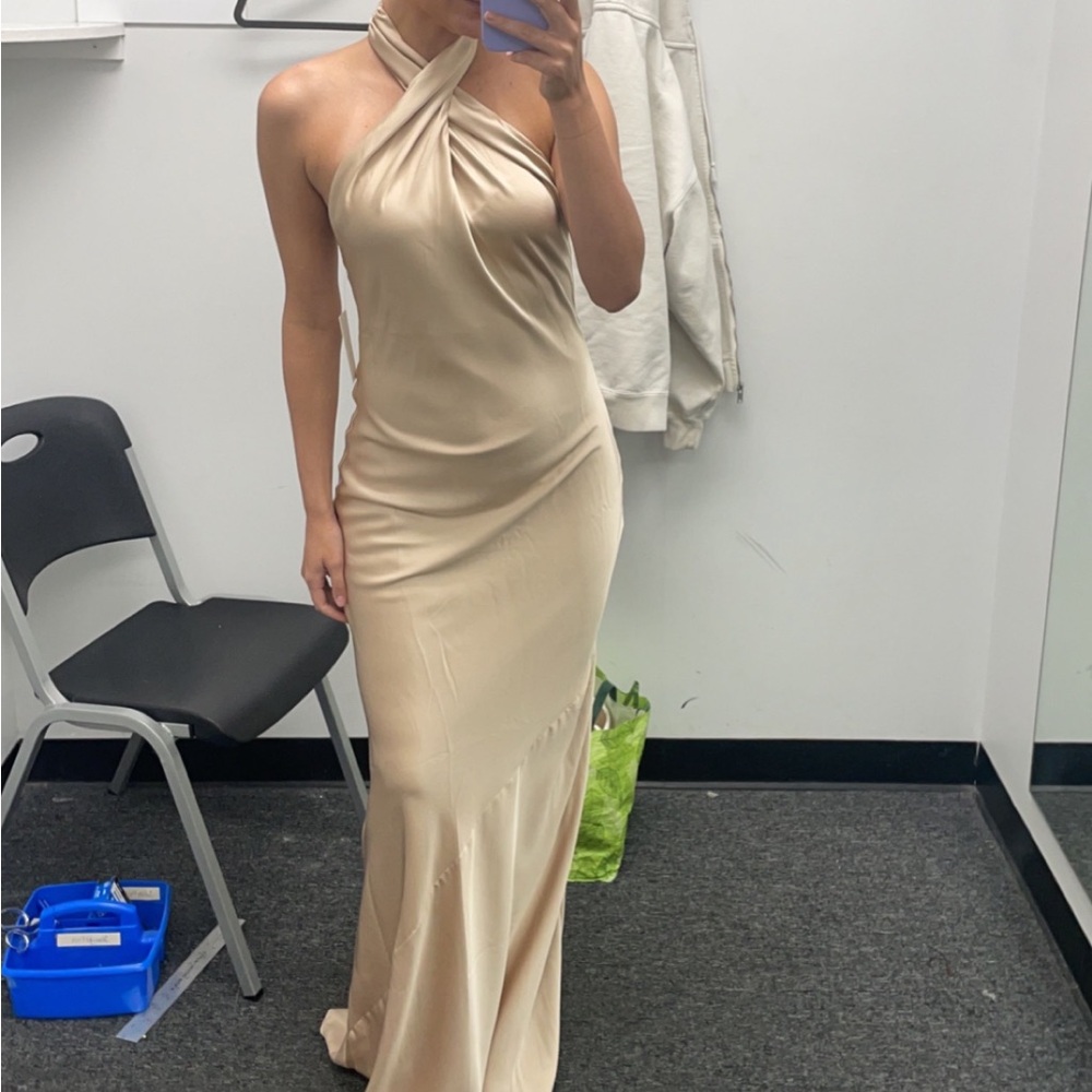 Show Me Your MuMu Jasmine Champagne Satin Halter Maxi Dress - Picture 3 of 3